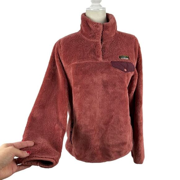 L.L.Bean Women's Hi-Pile Fleece Pullover Sweatshirt Size Medium Rosewood Heather - Picture 3 of 16